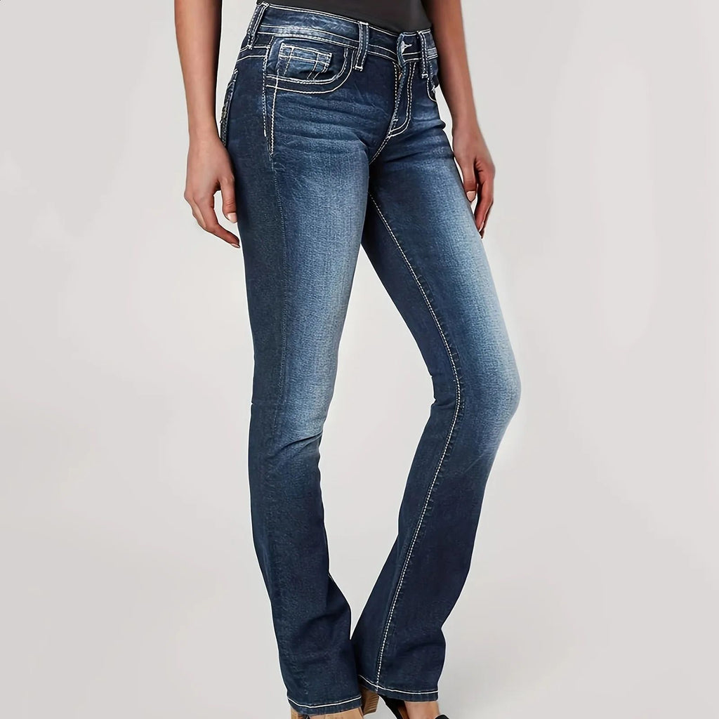 Women's Bootcut Jeans with Cross Embroidery