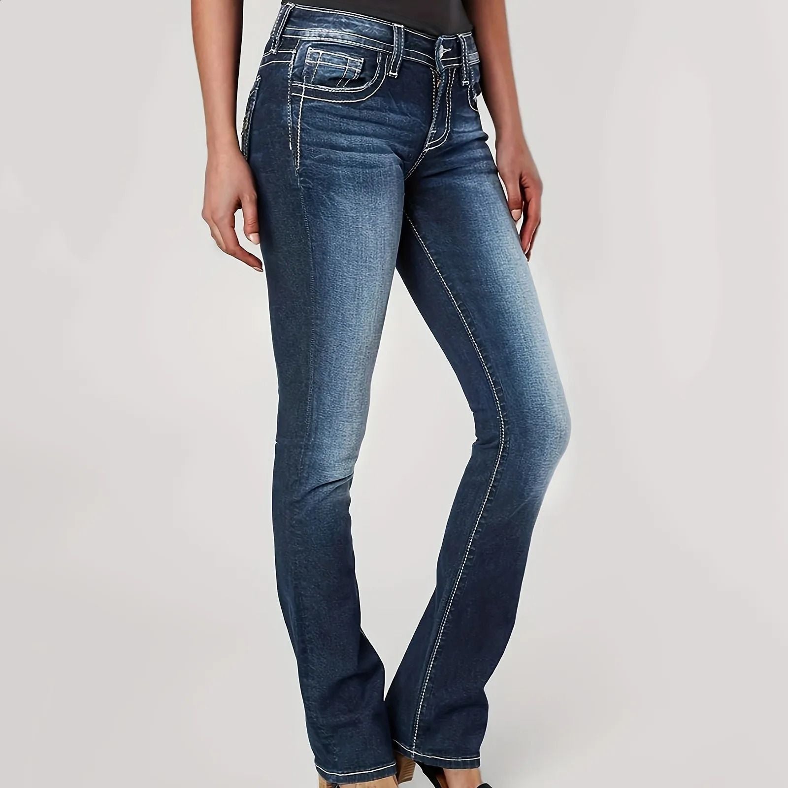 Women's Bootcut Jeans with Cross Embroidery