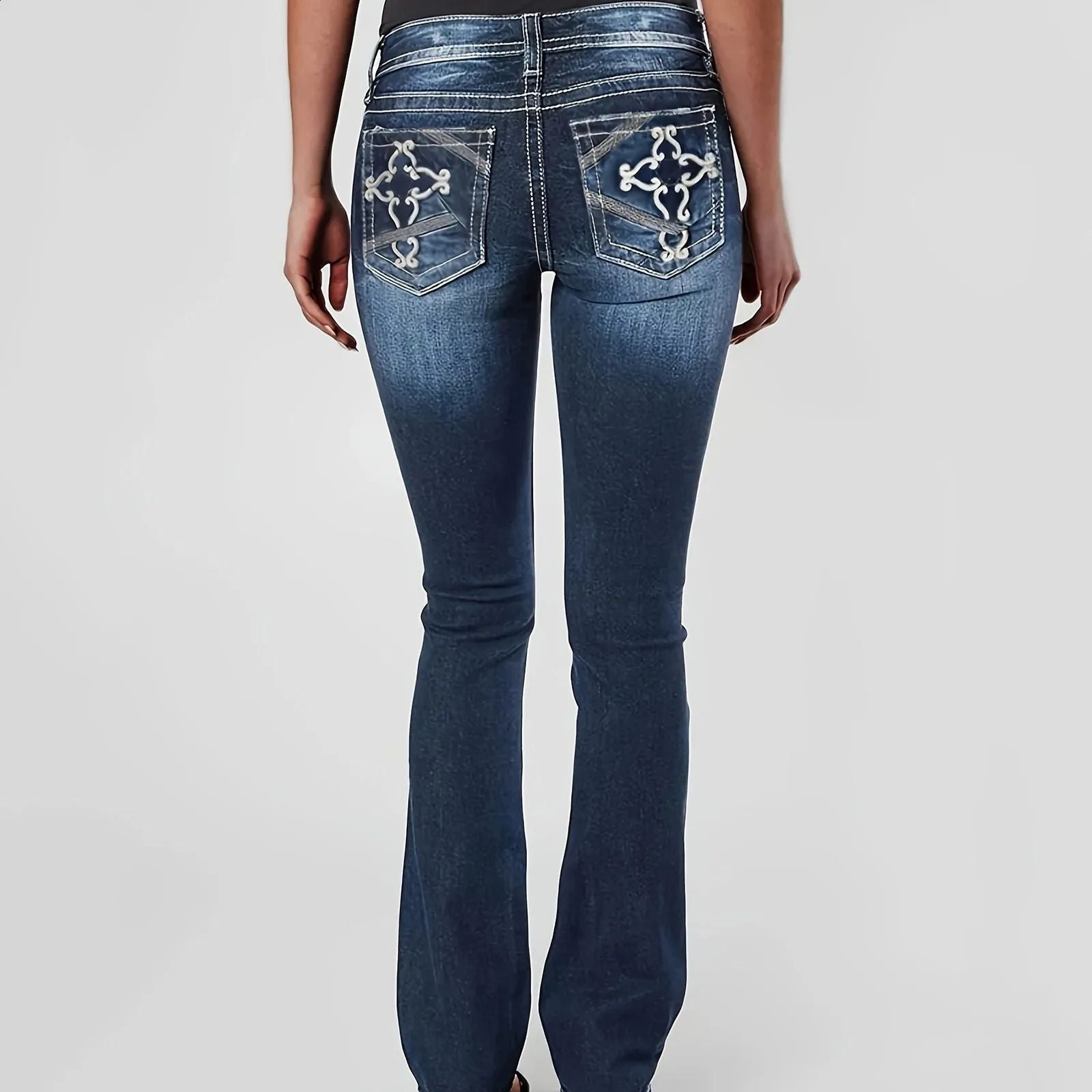 Women's Bootcut Jeans with Cross Embroidery