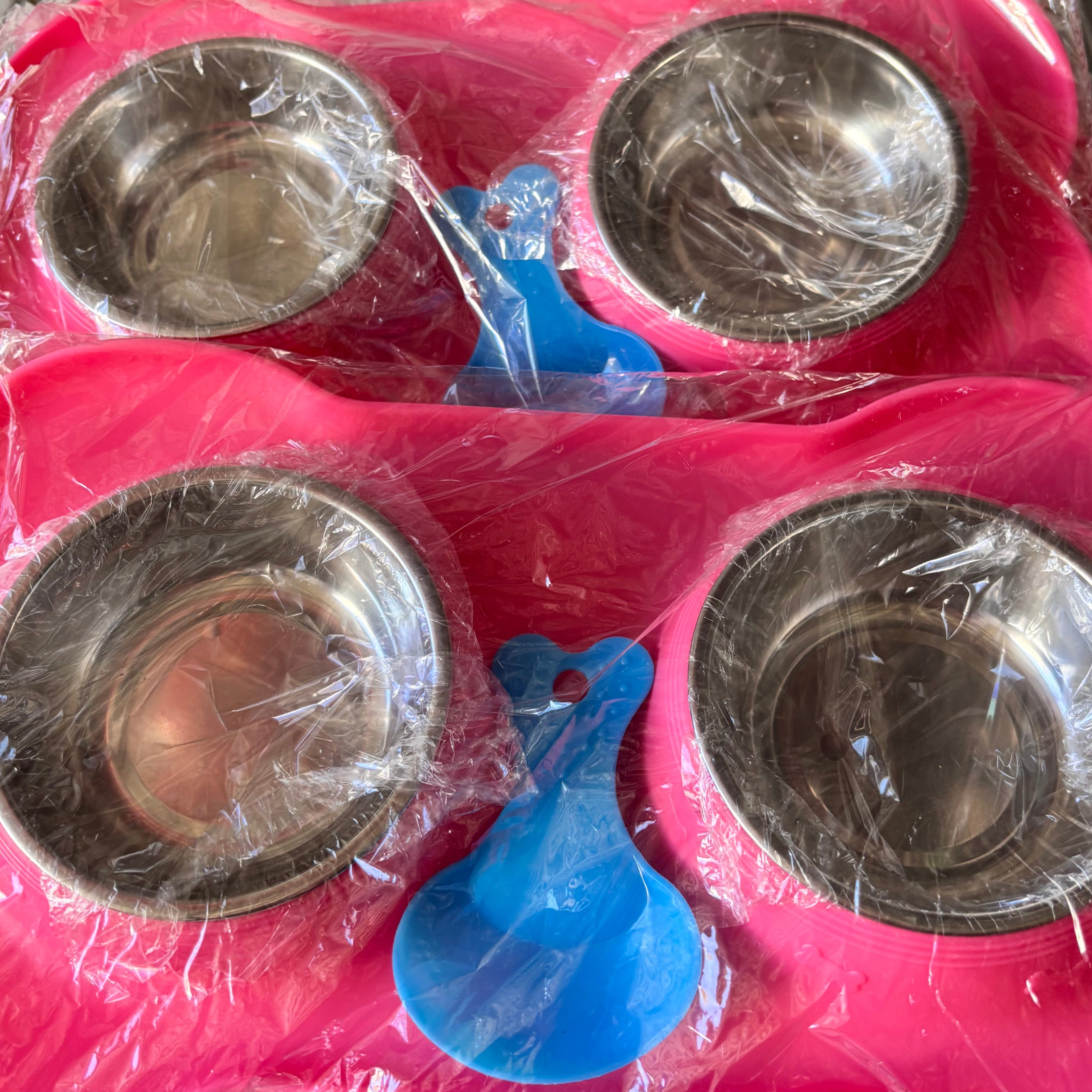 Bone-Shaped Pet Feeding Station with Bowls and Scoop