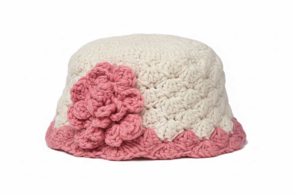 Hand Made Crochet Baby Bucket Hat with Flower