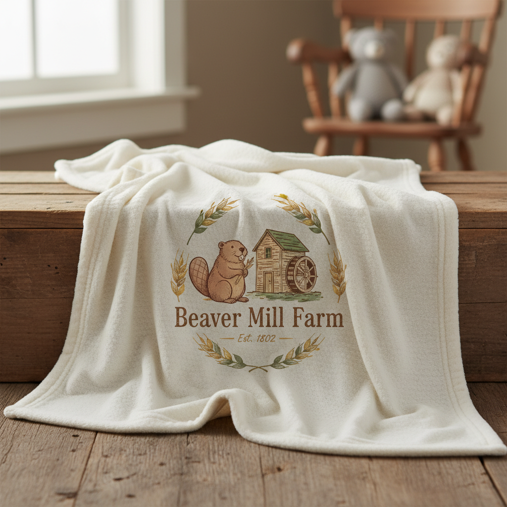 Beaver Mill Farm Logo Baby Blanket