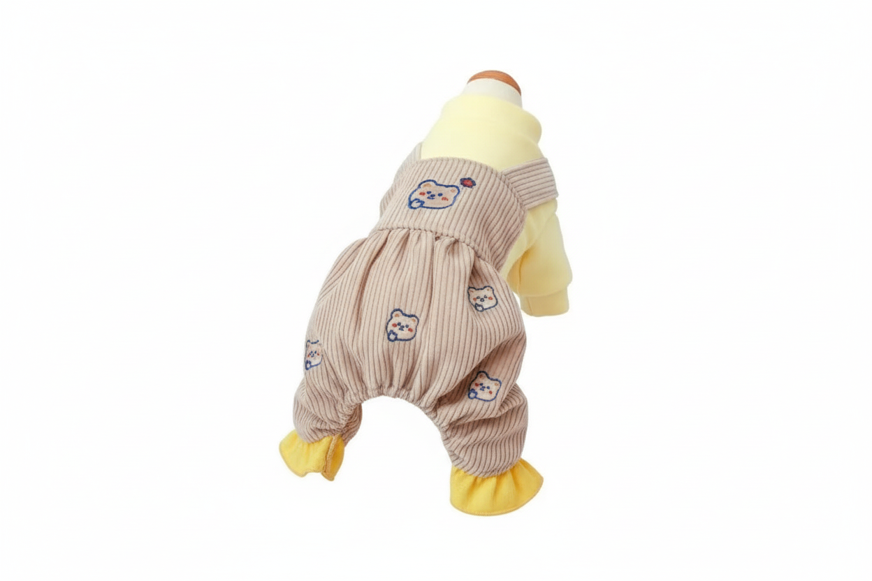 Corduroy bear embroidered dog onesie with clean background