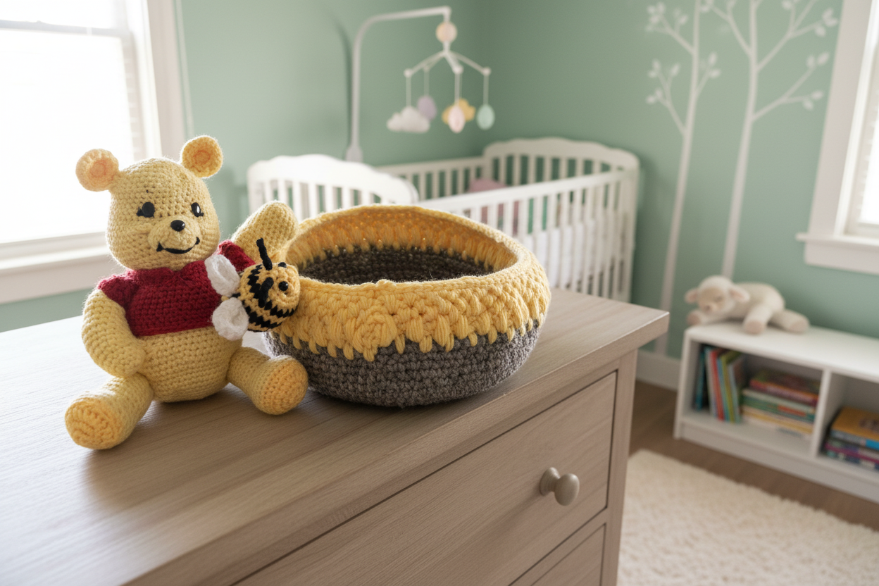 Handmade Crochet Winnie the Pooh Easter Basket Gift Set