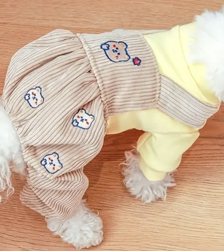 Corduroy Bear Embroidered Dog Onesie