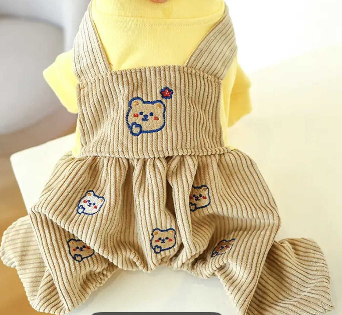 Corduroy Bear Embroidered Dog Onesie