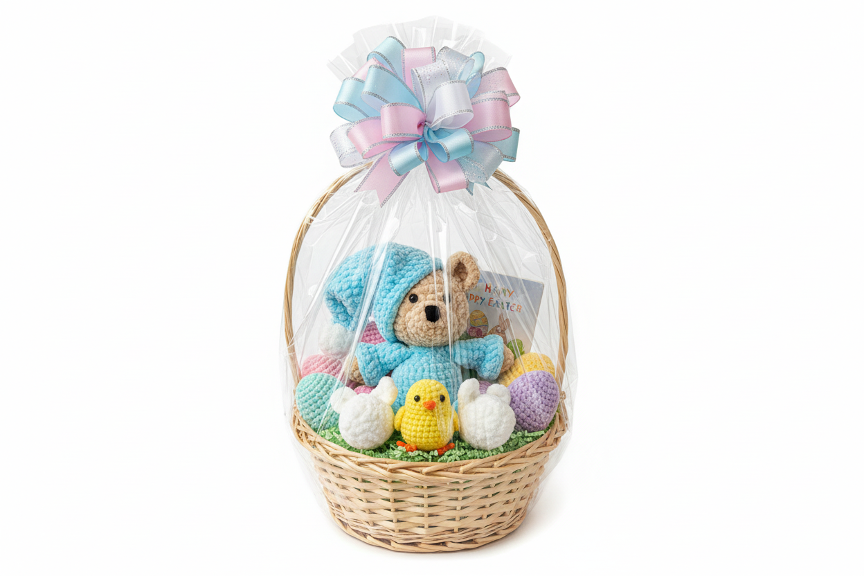 Easter Basket with Blue Teddy Bear