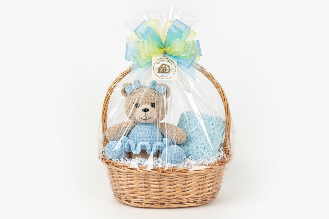 Gift Basket with Teddy Bear and Matching Blanket