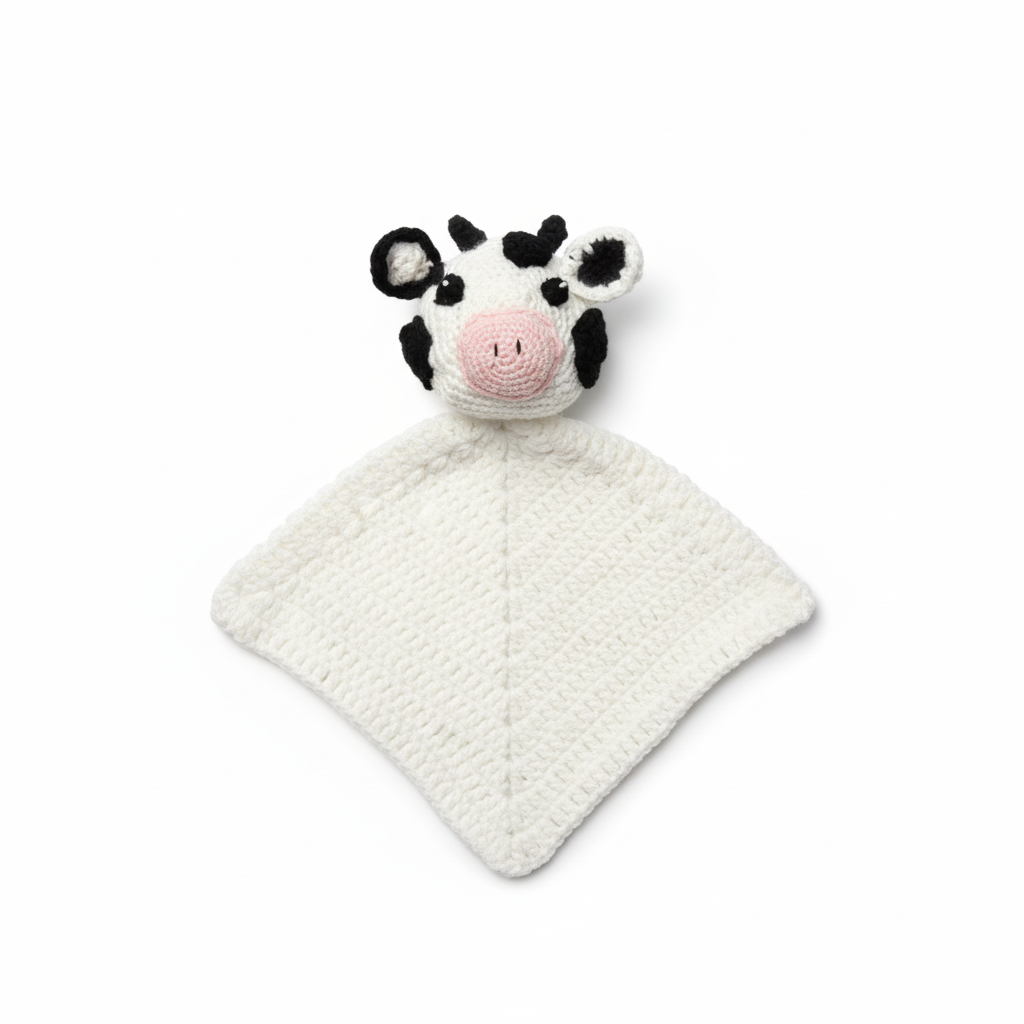 Handmade Crochet Cow Lovey Blanket - Larger View