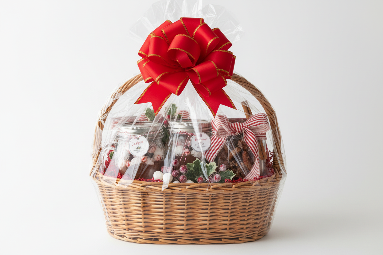 Holiday Gift Basket with Hot Cocoa and Candied Nuts