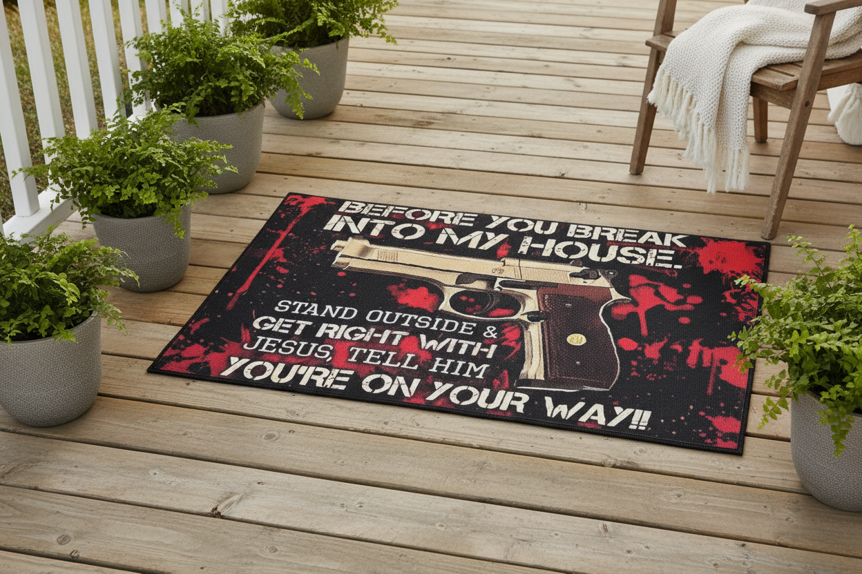 Humorous Doormat on Porch