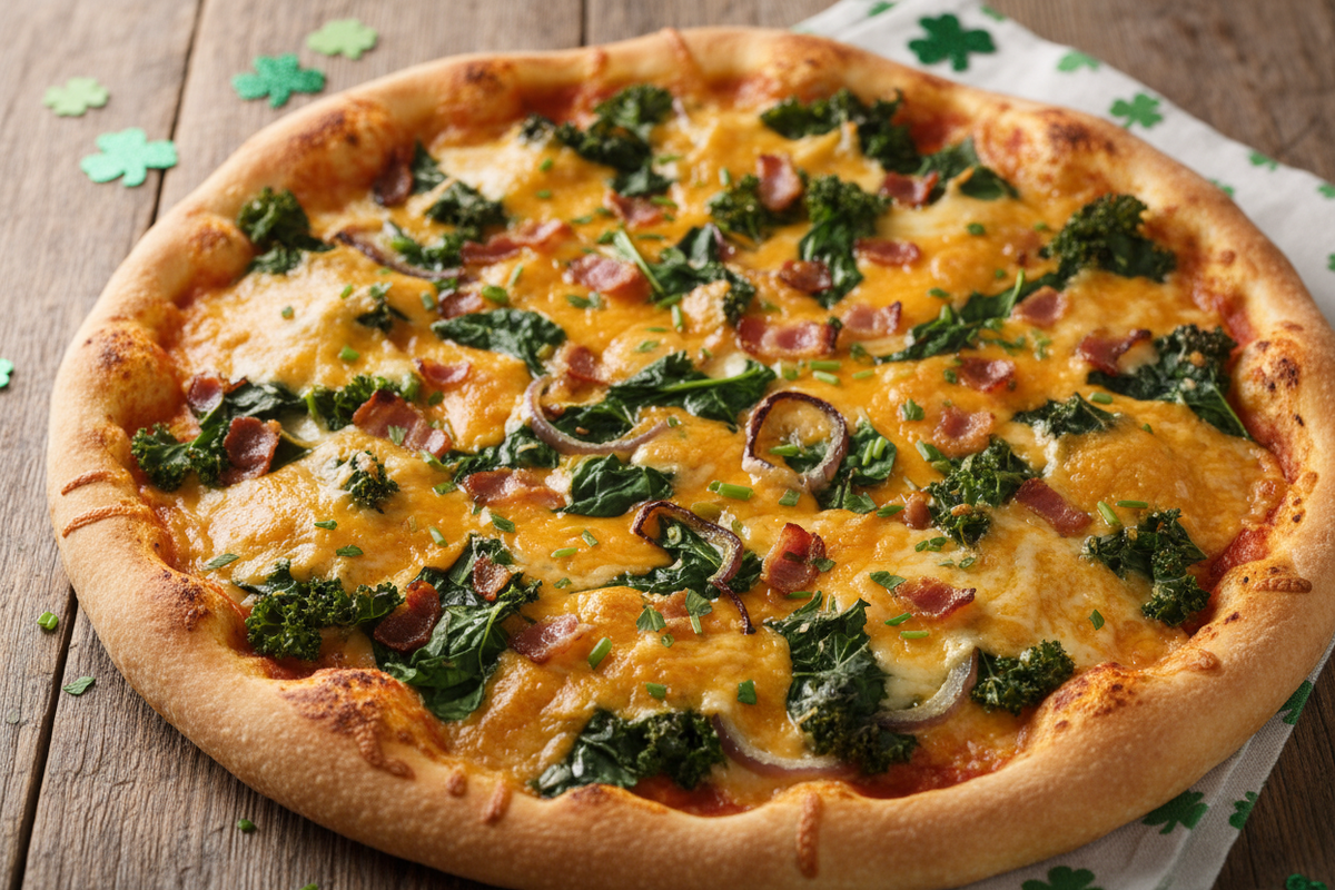 Shamrock Harvest Pizza - St. Patrick's Day themed thick crust pizza